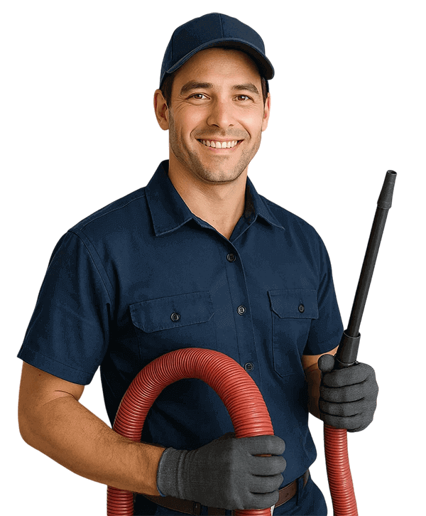 Hunters Creek Village TX Air Ducts Cleaning technician holding HVAC tools and smiling
